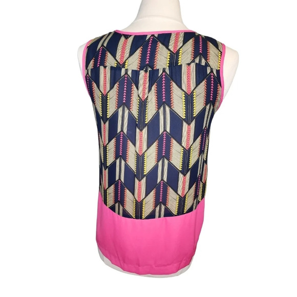 C. Luce Women Pink Sleeveless Blouse Chevron Herringbone Size Medium - Picture 4 of 9
